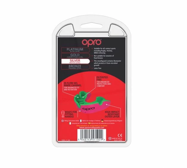 PROTECTION OPRO Mouth Guard Silver - Pink/Fl Green 5 PROTECTION OPRO Mouth Guard Silver - Pink/Fl Green