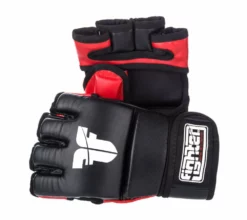 Fighter Black/Red Synthetic Leather MMA Gloves, FMG01